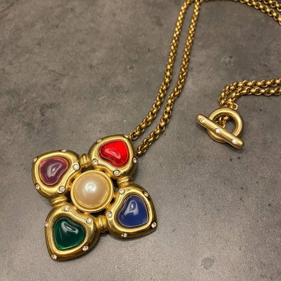 Vintage Givenchy Chameau et Chameau Gripoix Glass Heart Necklace - Picture 1 of 5